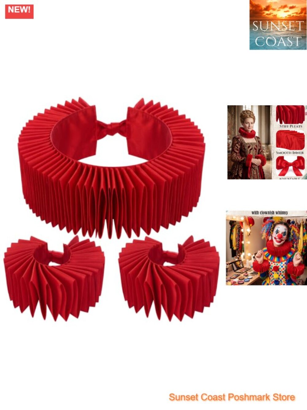 Elizabethan Ruffle Collar Cuffs Set Clown Costume Accessory